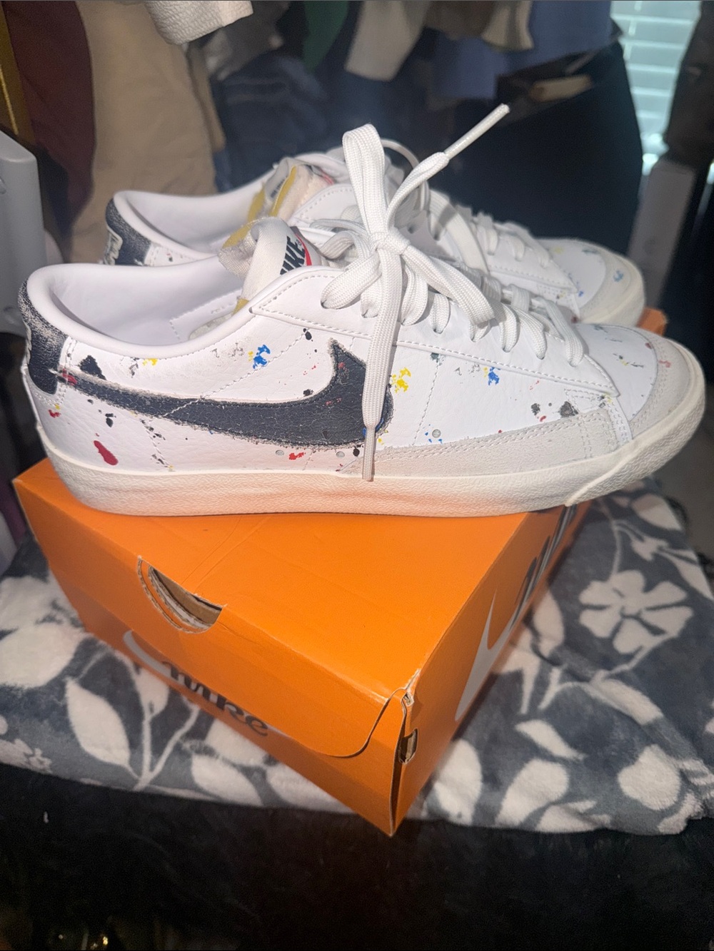 Nike Blazer Low 77 White Paint-Splatter Sneakers